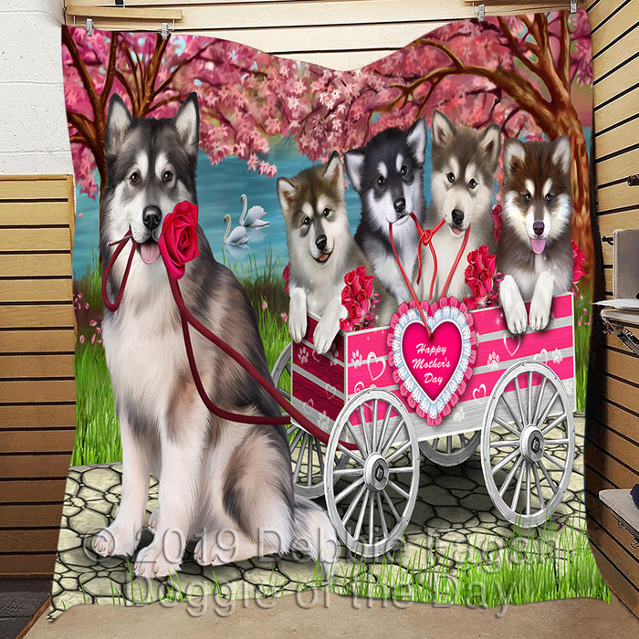 I Love Alaskan Malamute Dogs in a Cart Quilt