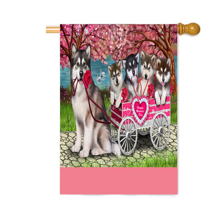 Personalized I Love Alaskan Malamute Dogs in a Cart Custom House Flag FLG-DOTD-A62175