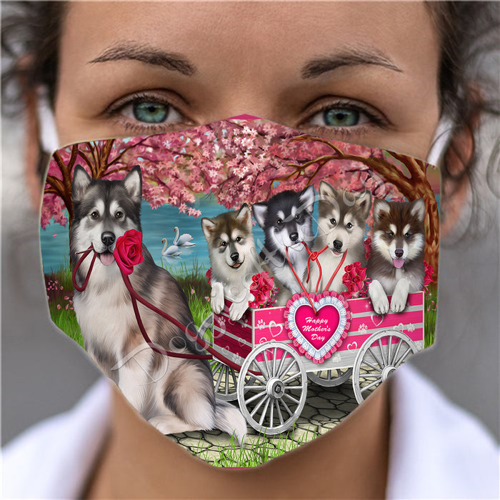 I Love Alaskan Malamute Dogs in a Cart Face Mask FM48106