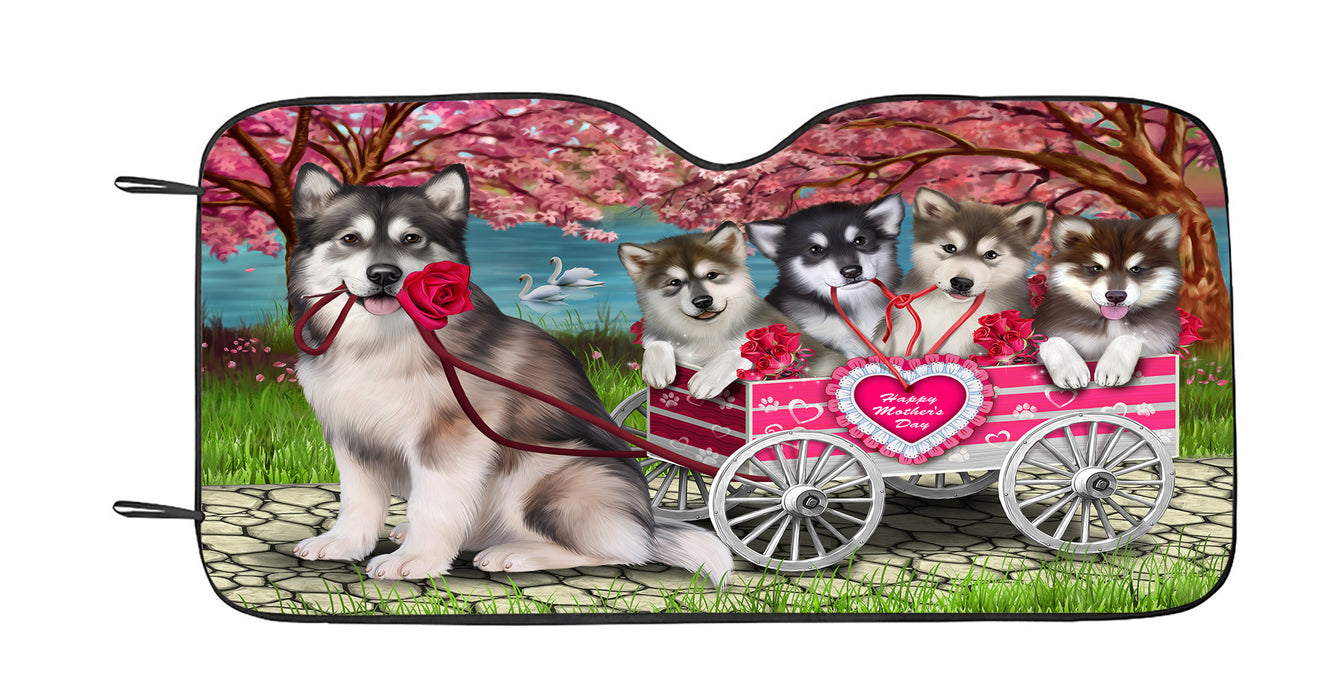 I Love Alaskan Malamute Dogs in a Cart Car Sun Shade