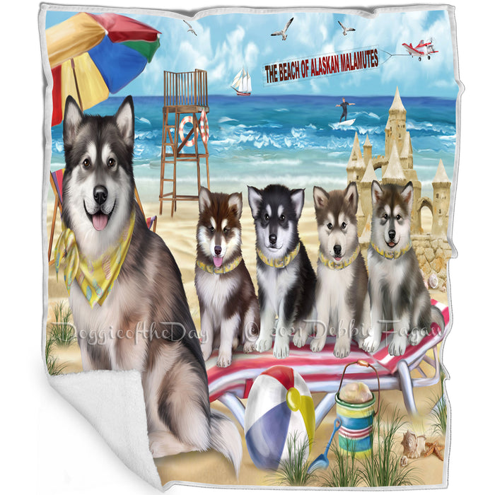 Pet Friendly Beach Alaskan Malamutes Dog Blanket BLNKT65163