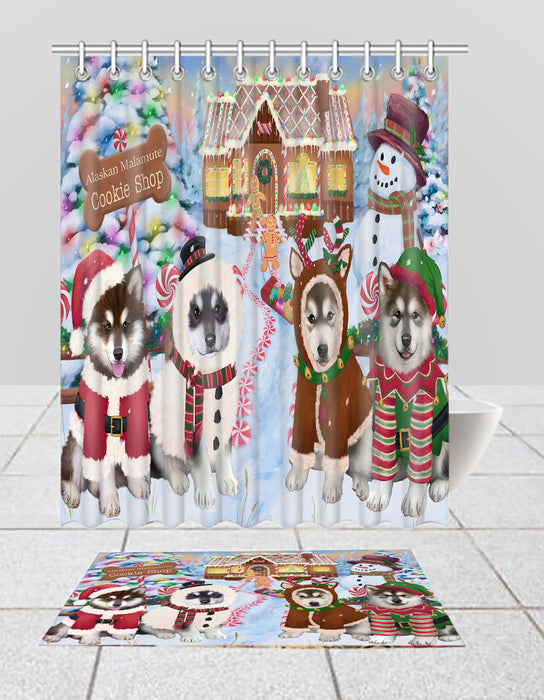Holiday Gingerbread Cookie Alaskan Malamute Dogs  Bath Mat and Shower Curtain Combo
