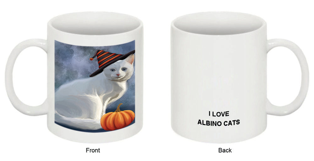 Happy Halloween Albino Cat Wearing Witch Hat with Pumpkin Coffee Mug MUG50181