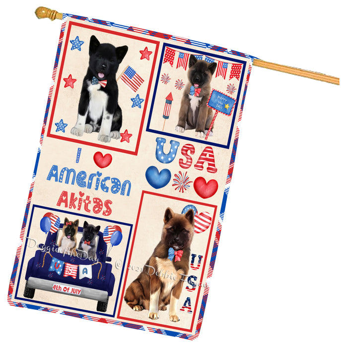 4th of July Independence Day I Love USA American Akita Dogs House flag FLG66915