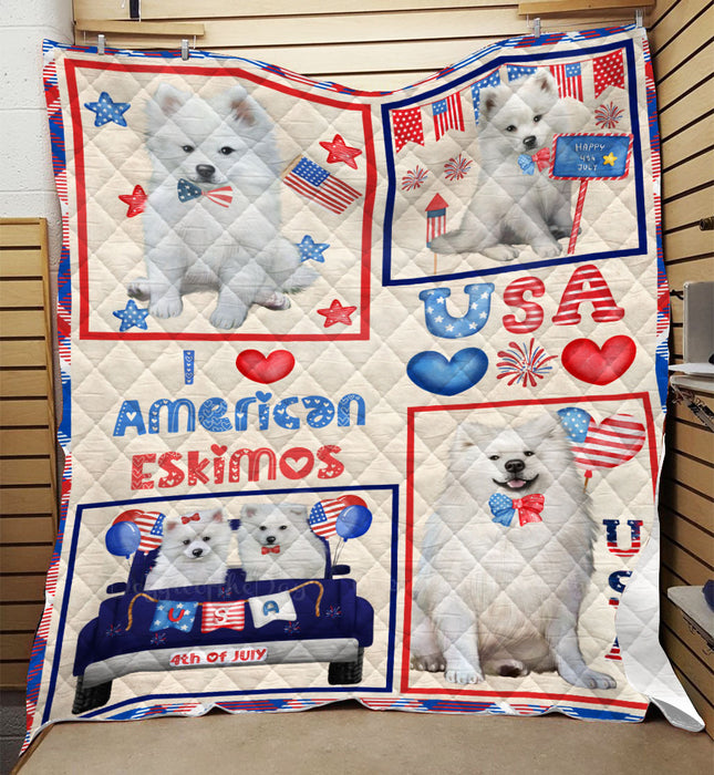 4th of July Independence Day I Love USA American Staffordshire Dogs Quilt Bed Coverlet Bedspread - Pets Comforter Unique One-side Animal Printing - Soft Lightweight Durable Washable Polyester Quilt