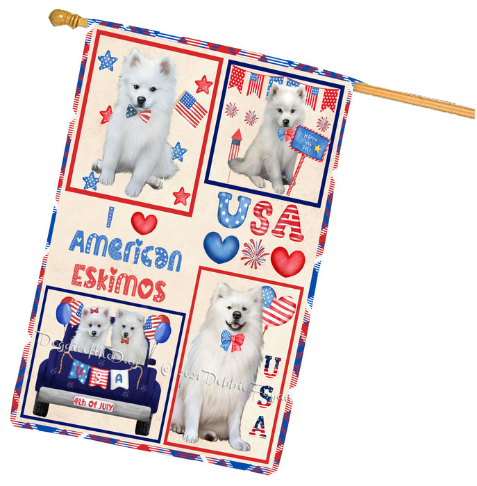 4th of July Independence Day I Love USA American Eskimo Dogs House flag FLG66916