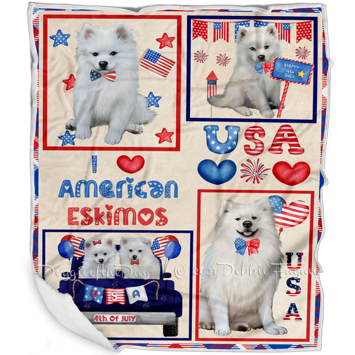 4th of July Independence Day I Love USA American Eskimo Dogs Blanket BLNKT143463