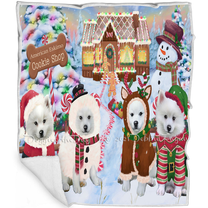 Holiday Gingerbread Cookie Shop American Eskimos Dog Blanket BLNKT124266