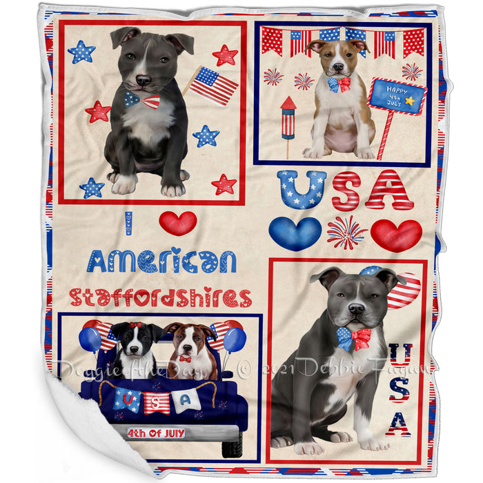 4th of July Independence Day I Love USA American Staffordshire Dogs Blanket BLNKT143464