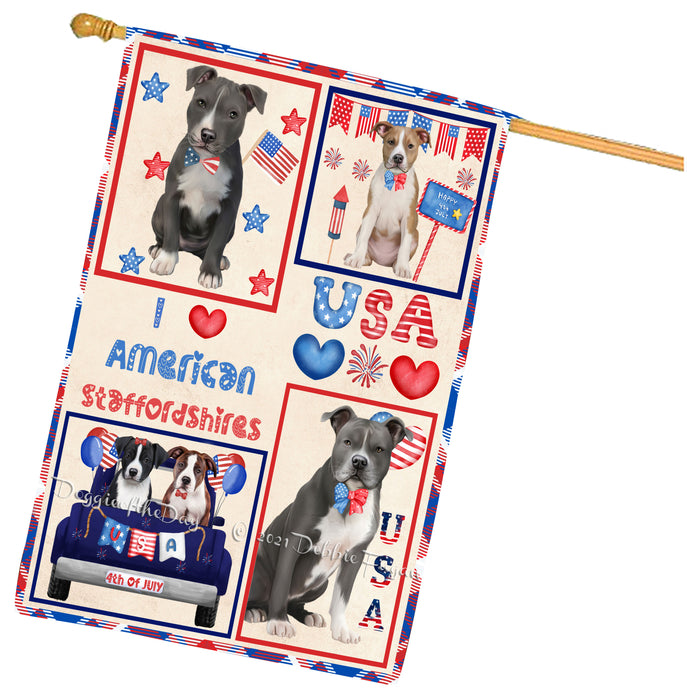 4th of July Independence Day I Love USA American Staffordshire Dogs House flag FLG66917