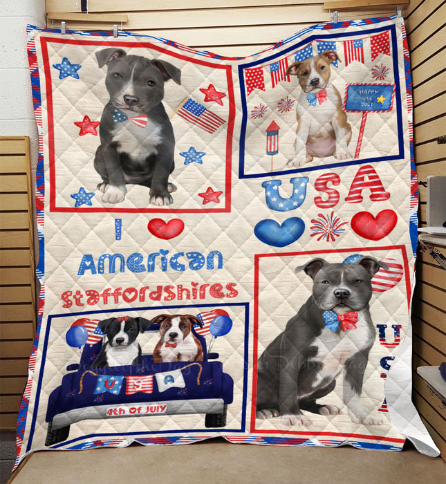 4th of July Independence Day I Love USA American English Foxhound Dogs Quilt Bed Coverlet Bedspread - Pets Comforter Unique One-side Animal Printing - Soft Lightweight Durable Washable Polyester Quilt