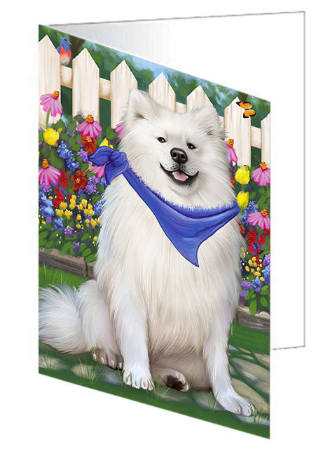 Spring Floral American Eskimo Dog Handmade Artwork Assorted Pets Greeting Cards and Note Cards with Envelopes for All Occasions and Holiday Seasons GCD53309
