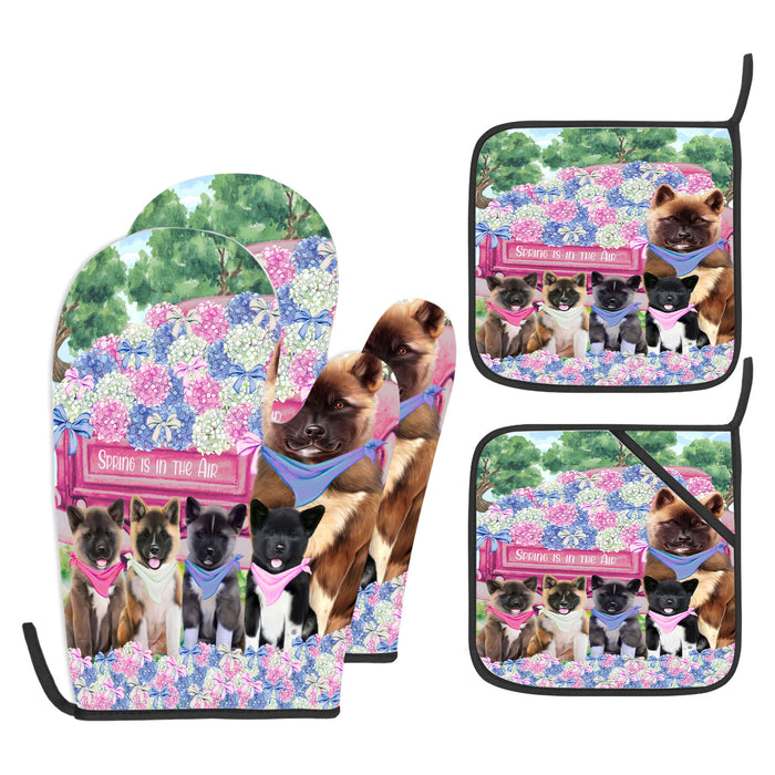 American Akita Oven Mitts and Pot Holder Set: Explore a Variety of Designs, Custom, Personalized, Kitchen Gloves for Cooking with Potholders, Gift for Dog Lovers