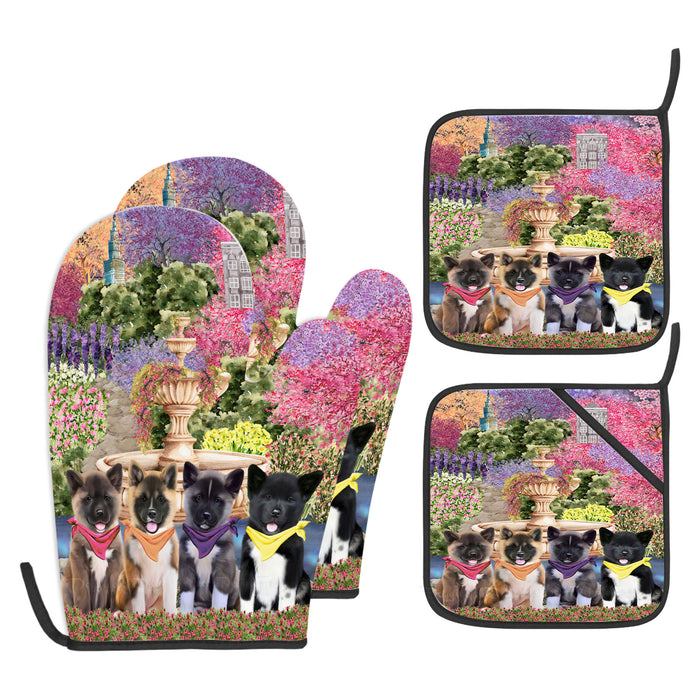 American Akita Oven Mitts and Pot Holder Set, Kitchen Gloves for Cooking with Potholders, Explore a Variety of Designs, Personalized, Custom, Dog Moms Gift