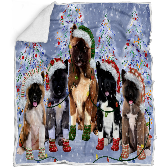 Christmas Lights and American Akita Dogs Blanket - Lightweight Soft Cozy and Durable Bed Blanket - Animal Theme Fuzzy Blanket for Sofa Couch