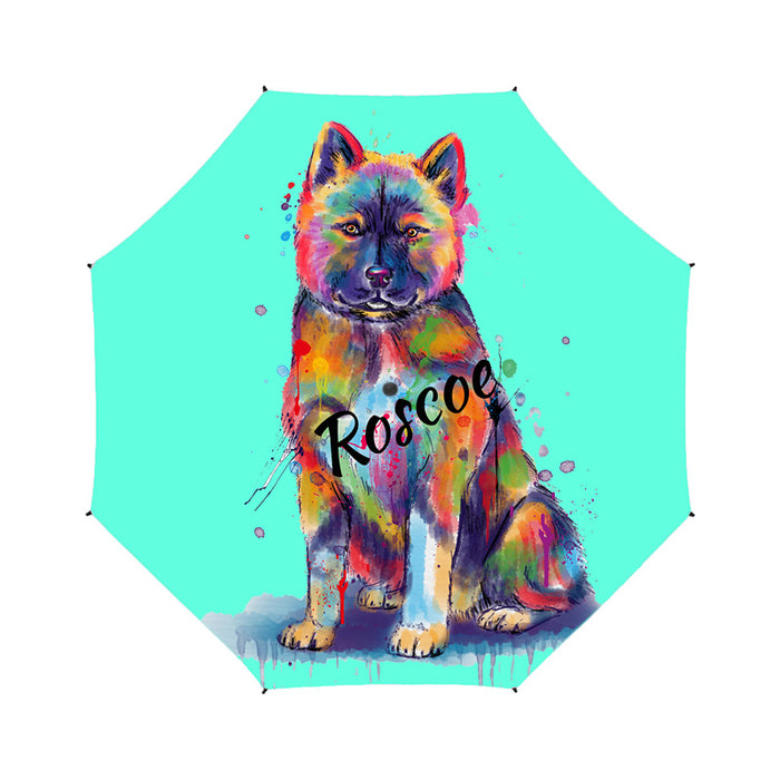 Custom Pet Name Personalized Watercolor American Akita DogSemi-Automatic Foldable Umbrella