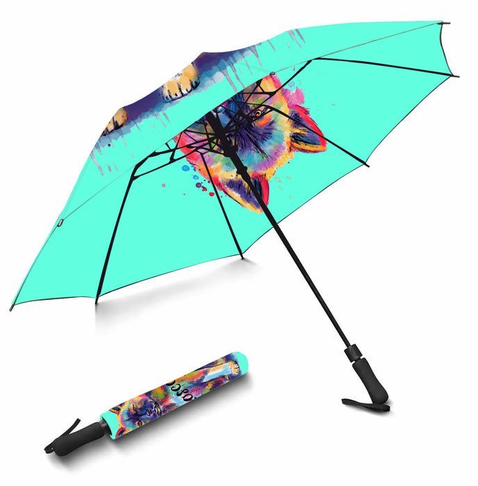 Custom Pet Name Personalized Watercolor American Akita DogSemi-Automatic Foldable Umbrella