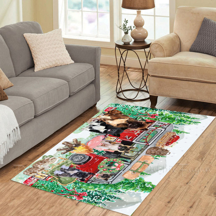 Christmas Time Camping with American Akita Dogs Area Rug - Ultra Soft Cute Pet Printed Unique Style Floor Living Room Carpet Decorative Rug for Indoor Gift for Pet Lovers