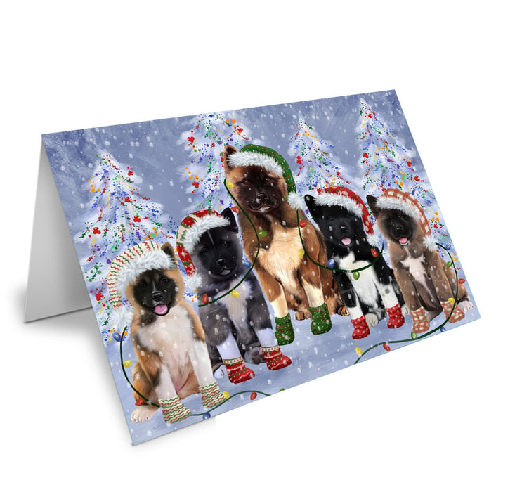 Christmas Lights and American Akita Dogs Handmade Artwork Assorted Pets Greeting Cards and Note Cards with Envelopes for All Occasions and Holiday Seasons