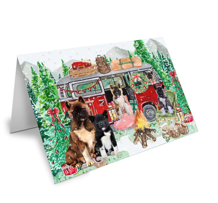 Christmas Time Camping with American Akita Dogs Handmade Artwork Assorted Pets Greeting Cards and Note Cards with Envelopes for All Occasions and Holiday Seasons