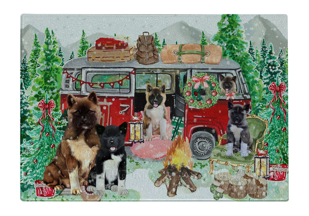 Christmas Time Camping with American Akita Dogs Cutting Board - For Kitchen - Scratch & Stain Resistant - Designed To Stay In Place - Easy To Clean By Hand - Perfect for Chopping Meats, Vegetables