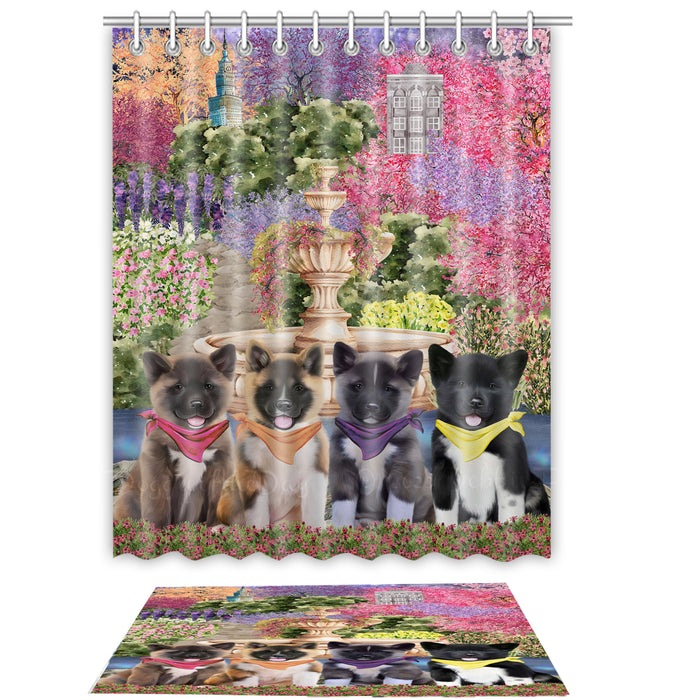 American Akita Shower Curtain & Bath Mat Set - Explore a Variety of Personalized Designs - Custom Rug and Curtains with hooks for Bathroom Decor - Pet and Dog Lovers Gift