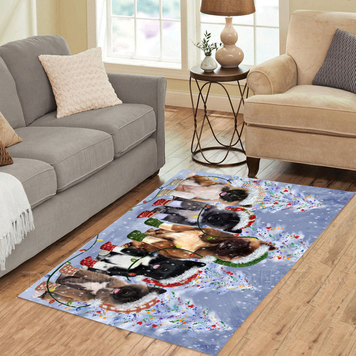 Christmas Lights and American Akita Dogs Area Rug - Ultra Soft Cute Pet Printed Unique Style Floor Living Room Carpet Decorative Rug for Indoor Gift for Pet Lovers