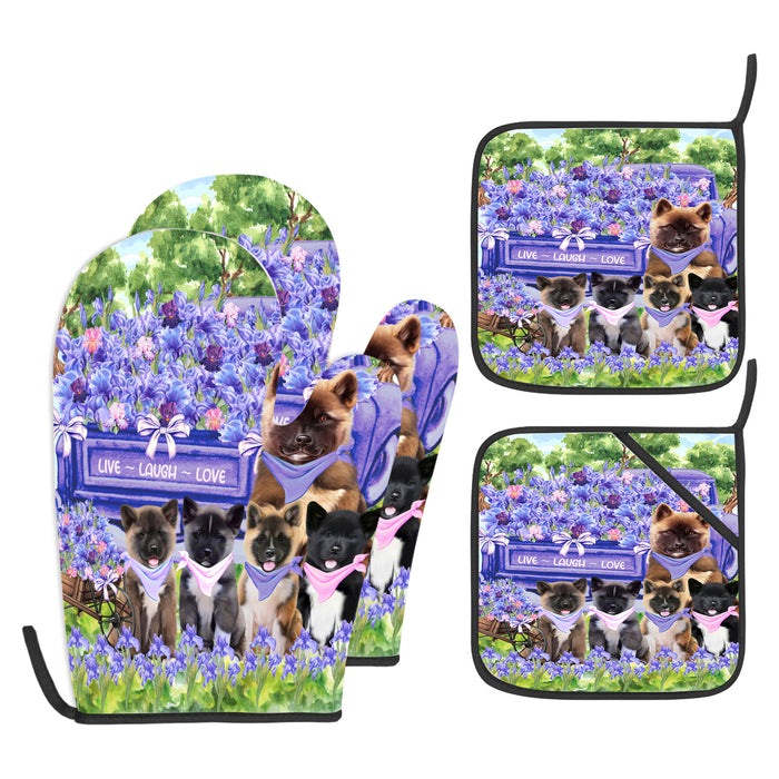 American Akita Oven Mitts and Pot Holder Set, Explore a Variety of Personalized Designs, Custom, Kitchen Gloves for Cooking with Potholders, Pet and Dog Gift Lovers