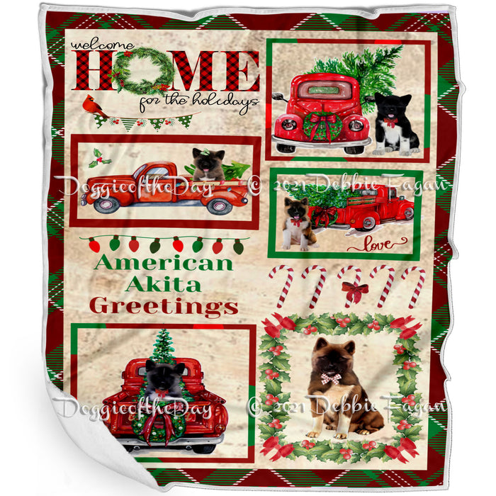 Welcome Home for Christmas Holidays American Akita Dogs Blanket BLNKT71766