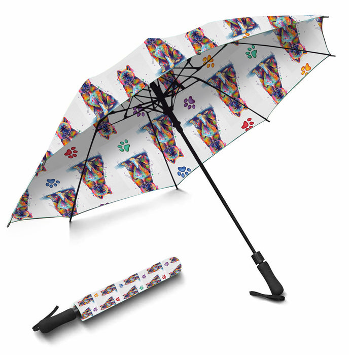 Watercolor Mini American Akita DogsSemi-Automatic Foldable Umbrella