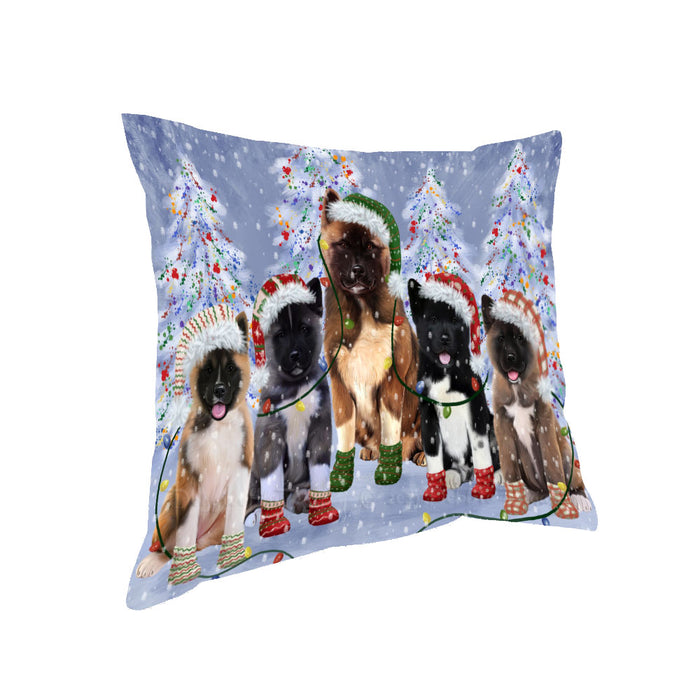 Christmas Lights and American Akita Dogs Pillow with Top Quality High-Resolution Images - Ultra Soft Pet Pillows for Sleeping - Reversible & Comfort - Ideal Gift for Dog Lover - Cushion for Sofa Couch Bed - 100% Polyester