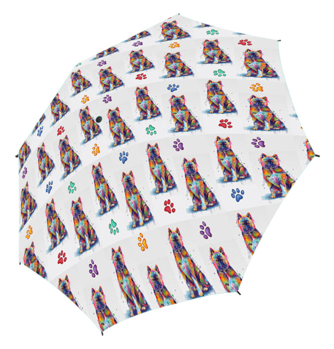 Watercolor Mini American Akita DogsSemi-Automatic Foldable Umbrella
