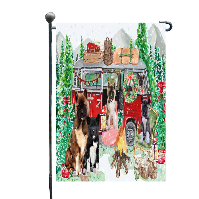 Christmas Time Camping with American Akita Dogs Garden Flags- Outdoor Double Sided Garden Yard Porch Lawn Spring Decorative Vertical Home Flags 12 1/2"w x 18"h