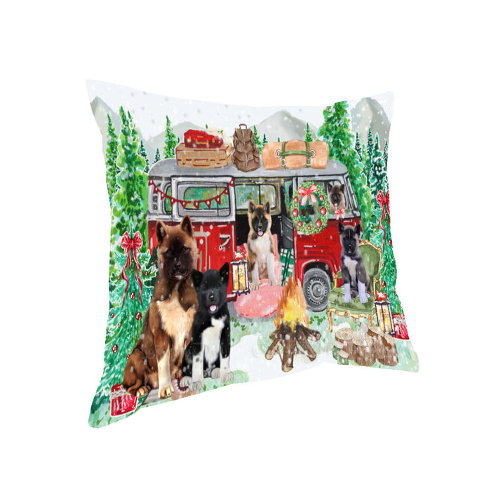 Christmas Time Camping with American Akita Dogs Pillow with Top Quality High-Resolution Images - Ultra Soft Pet Pillows for Sleeping - Reversible & Comfort - Ideal Gift for Dog Lover - Cushion for Sofa Couch Bed - 100% Polyester