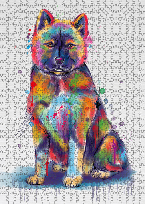 Watercolor American Akita Dog Portrait Jigsaw Puzzle for Adults Animal Interlocking Puzzle Game Unique Gift for Dog Lover's with Metal Tin Box