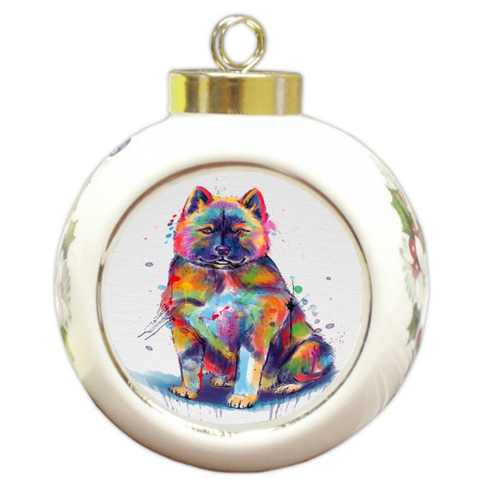 Watercolor American Akita Dog Round Ball Christmas Ornament RBPOR58750