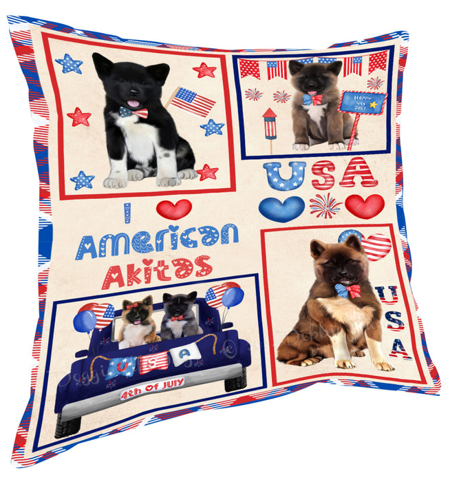 4th of July Independence Day I Love USA American Akita Dogs Pillow with Top Quality High-Resolution Images - Ultra Soft Pet Pillows for Sleeping - Reversible & Comfort - Ideal Gift for Dog Lover - Cushion for Sofa Couch Bed - 100% Polyester