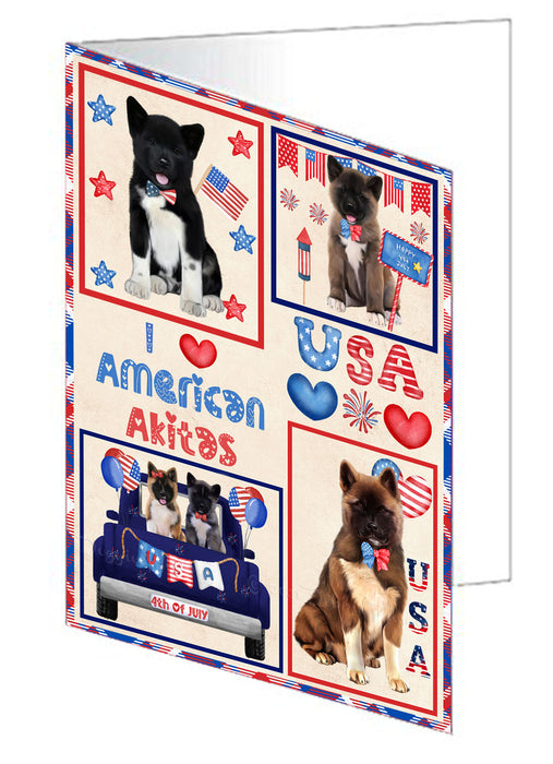 4th of July Independence Day I Love USA American Akita Dogs Handmade Artwork Assorted Pets Greeting Cards and Note Cards with Envelopes for All Occasions and Holiday Seasons