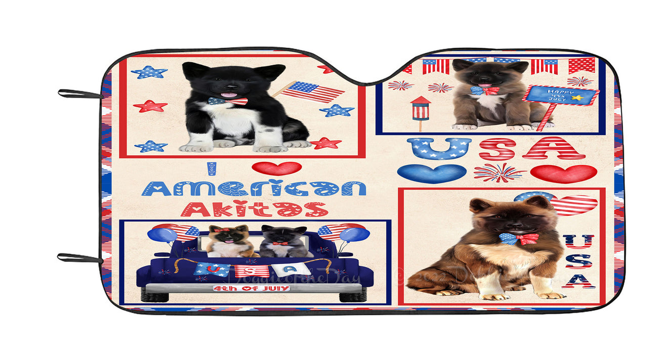 4th of July Independence Day I Love USA American Akita Dogs Car Sun Shade Cover Curtain