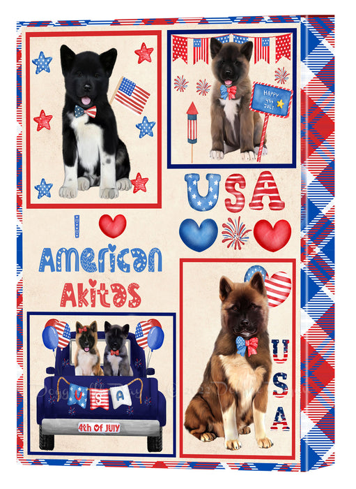 4th of July Independence Day I Love USA American Akita Dogs Canvas Wall Art - Premium Quality Ready to Hang Room Decor Wall Art Canvas - Unique Animal Printed Digital Painting for Decoration