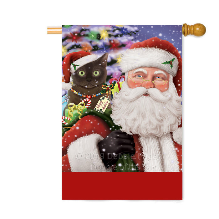 Personalized Santa Carrying American Bermese Zibeline Cat and Christmas Presents Custom House Flag FLG-DOTD-A63380
