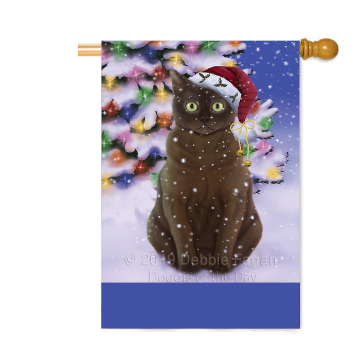 Personalized Winterland Wonderland American Bermese Zibeline Cat In Christmas Holiday Scenic Background Custom House Flag FLG-DOTD-A61250
