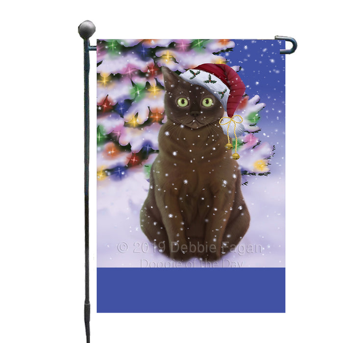 Personalized Winterland Wonderland American Bermese Zibeline Cat In Christmas Holiday Scenic Background Custom Garden Flags GFLG-DOTD-A61194