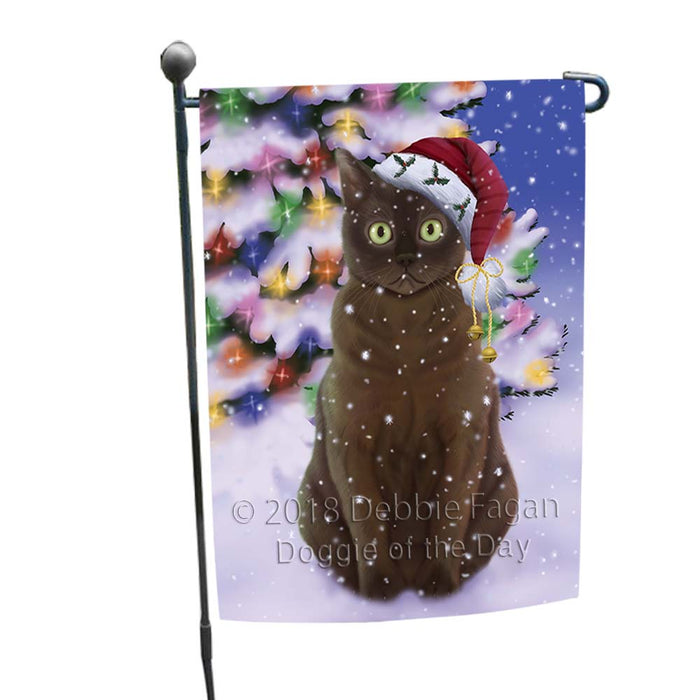 Winterland Wonderland American Bermese Zibeline Cat In Christmas Holiday Scenic Background Garden Flag GFLG55969