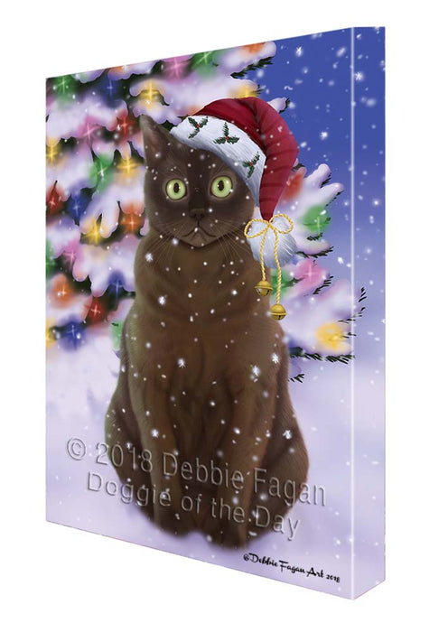 Winterland Wonderland American Bermese Zibeline Cat In Christmas Holiday Scenic Background Canvas Print Wall Art Décor CVS121013