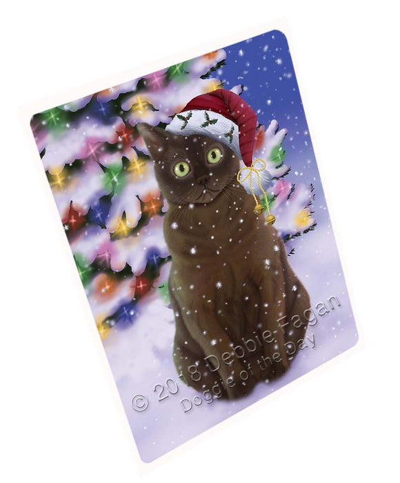 Winterland Wonderland American Bermese Zibeline Cat In Christmas Holiday Scenic Background Cutting Board C72165