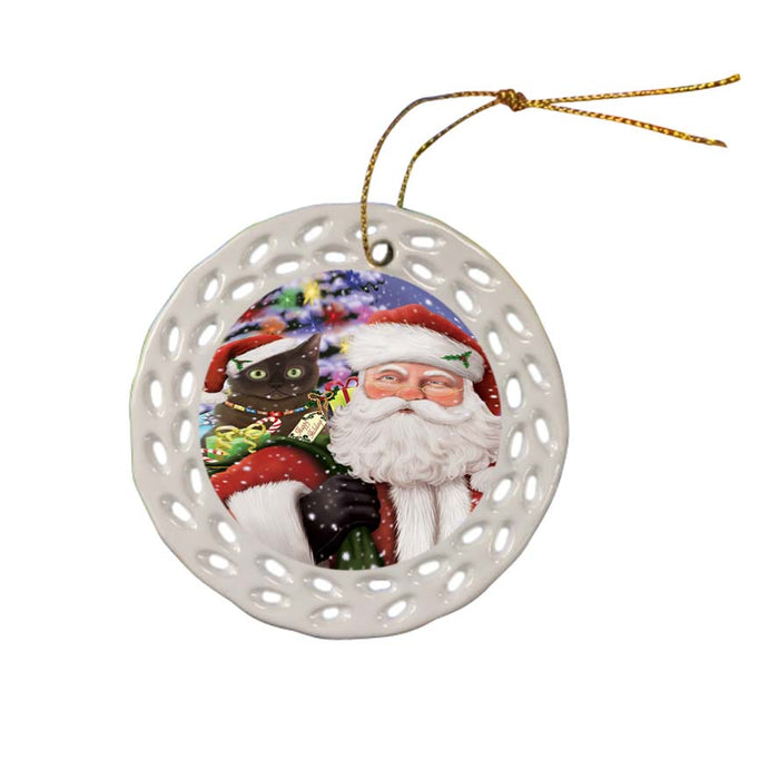 Santa Carrying American Bermese Zibeline Cat and Christmas Presents Ceramic Doily Ornament DPOR55832