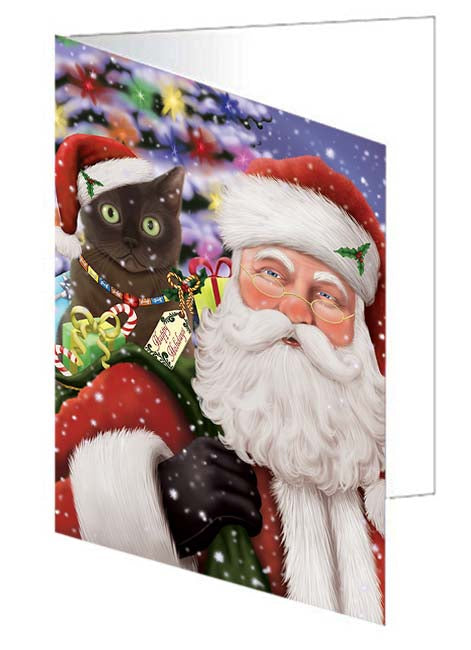 Santa Carrying American Bermese Zibeline Cat and Christmas Presents Handmade Artwork Assorted Pets Greeting Cards and Note Cards with Envelopes for All Occasions and Holiday Seasons GCD70943