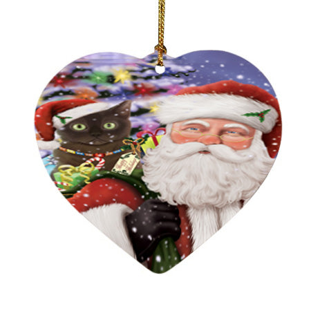 Santa Carrying American Bermese Zibeline Cat and Christmas Presents Heart Christmas Ornament HPOR55832