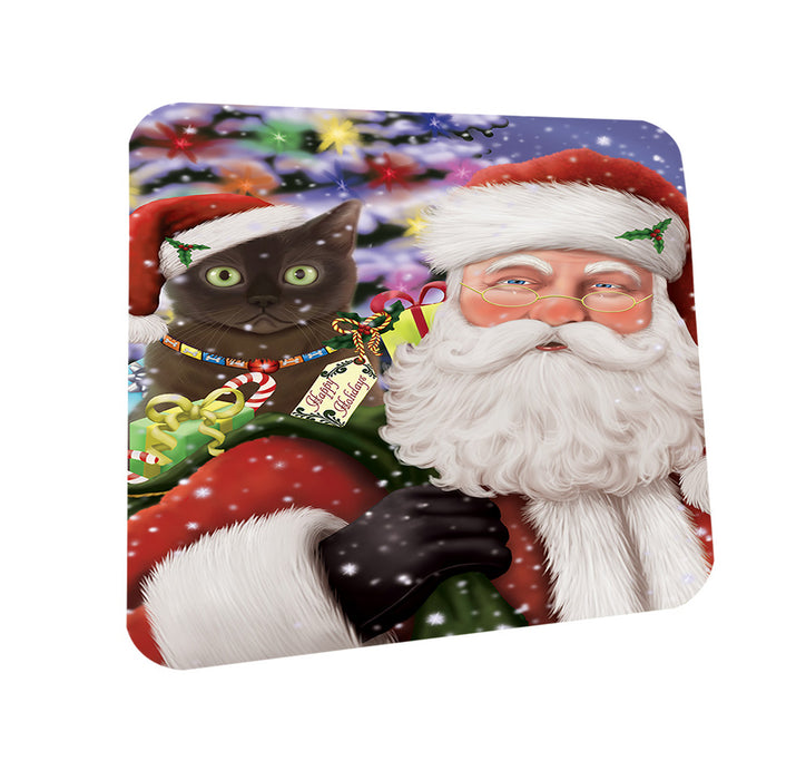 Santa Carrying American Bermese Zibeline Cat and Christmas Presents Coasters Set of 4 CST55434